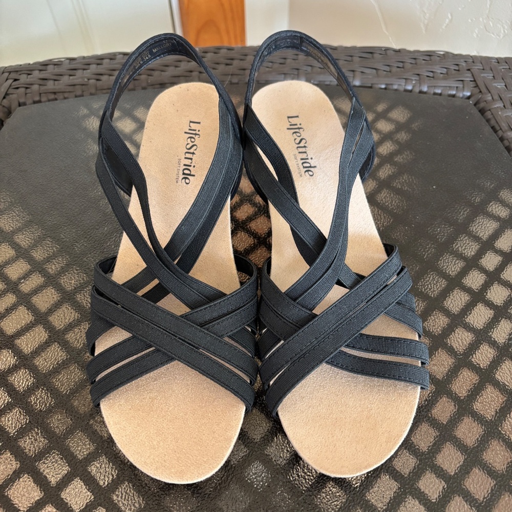 Life Stride Mallory Cork Wedge Slingback Sandals Size 8M